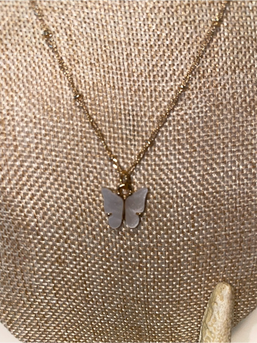 Gold Butterfly Pendant Necklace with White Inlay - Women Jewelry